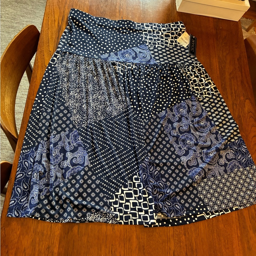 NYC Women's A-Line Patchwork Skirt - Navy and White